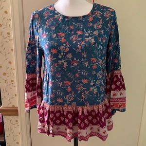 Beach lunch lounge tunic - blue/red floral